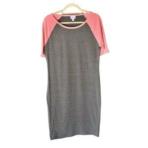 Women's LuLaRoe Grey T-Shirt Dress Pink Sleeves L